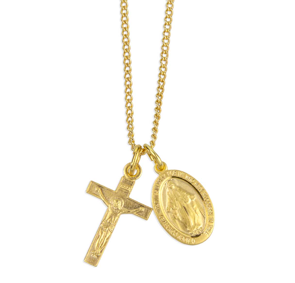 Gold Over Sterling Silver Miraculous Medal W/ Sm Crucifix (Set)-18"Ch (Gold Plated Thin)
