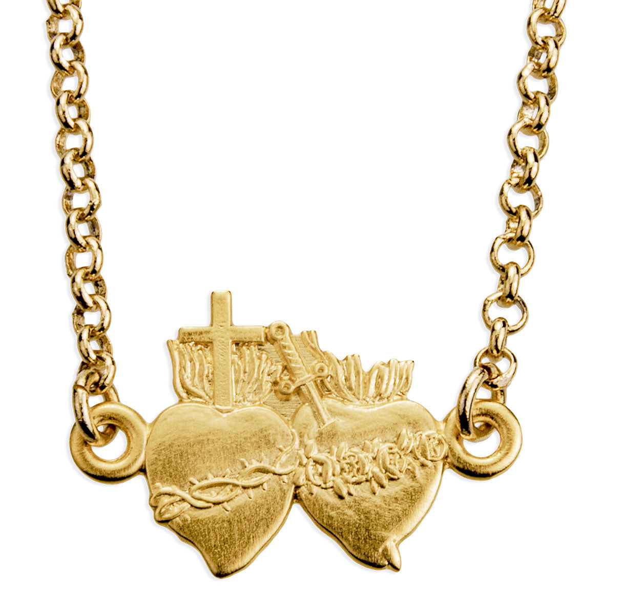 Gold Over Sterling Silver Sacred Hearts Necklace Medal-18" Rolo Ch-Bxd