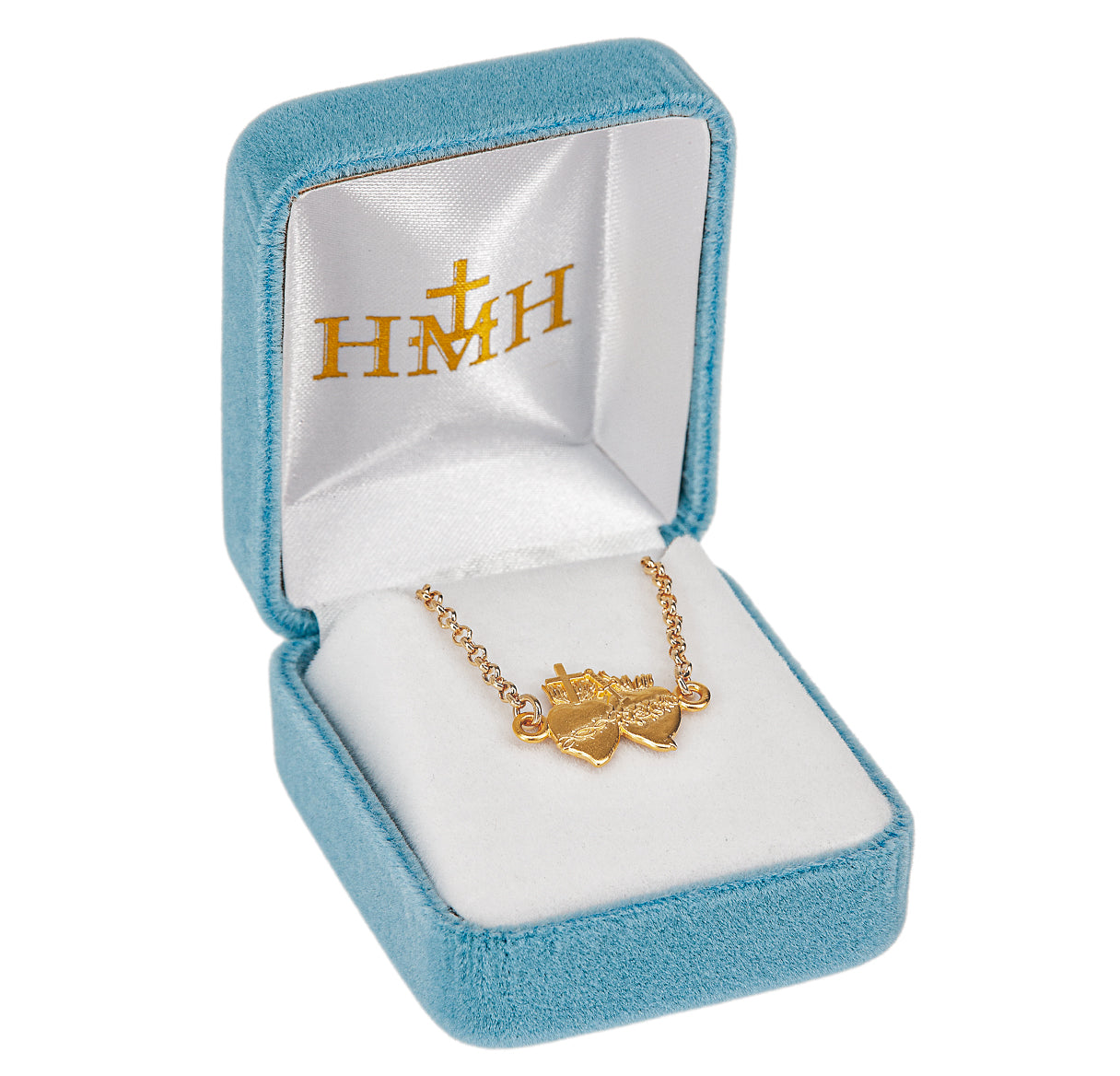 Gold Over Sterling Silver Sacred Hearts Necklace Medal-18" Rolo Ch-Bxd