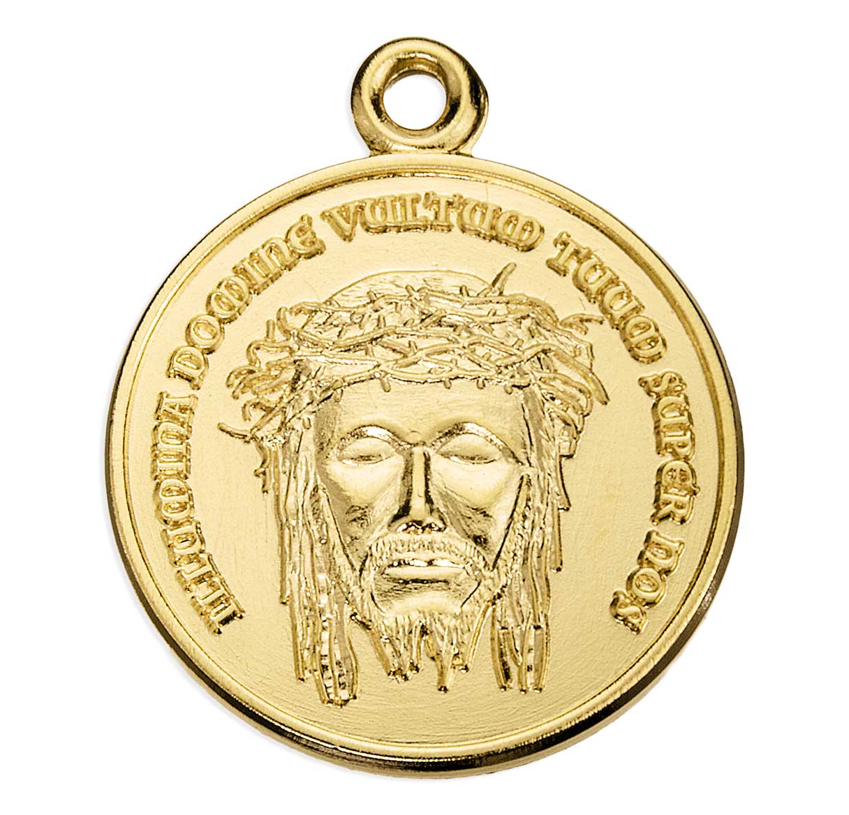16kt Gold Over Sterling Silver Christ Holy Face Medal w/ Latin Text-20"Ch-Bxd
