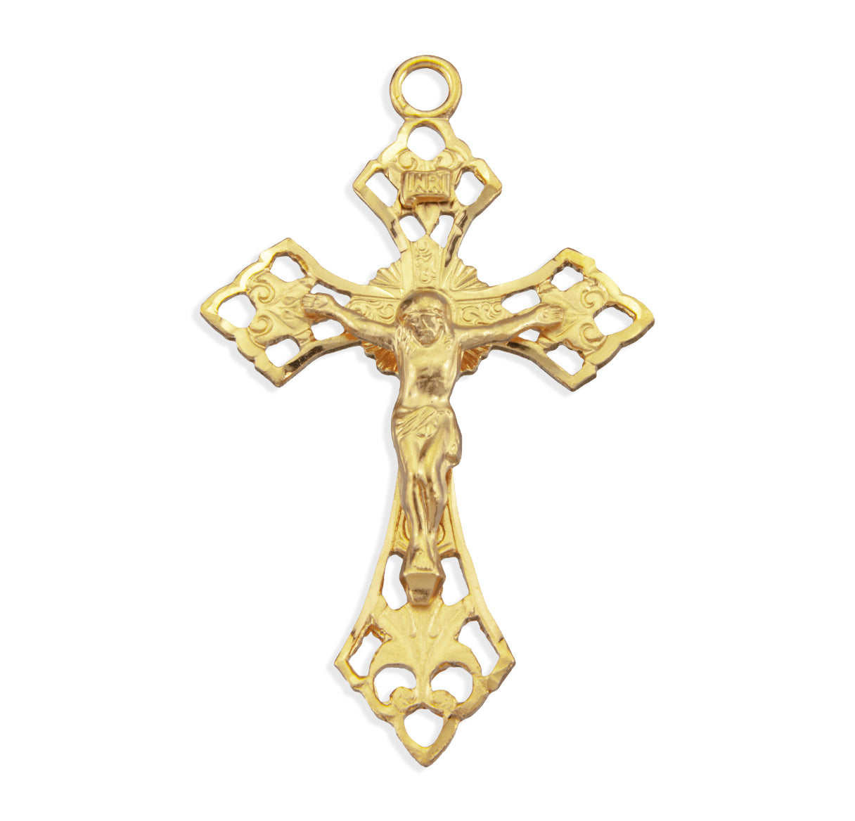 Gold Over Sterling Silver 1-3/4" Pierced Crucifix W/ Angle Tips-24" Ch-Bxd