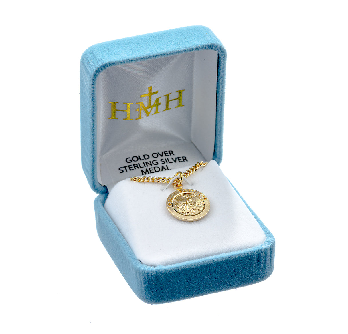 16kt Gold Over Sterling Small Rd Holy Baptism Medal-18" (Thin) Ch-Bxd