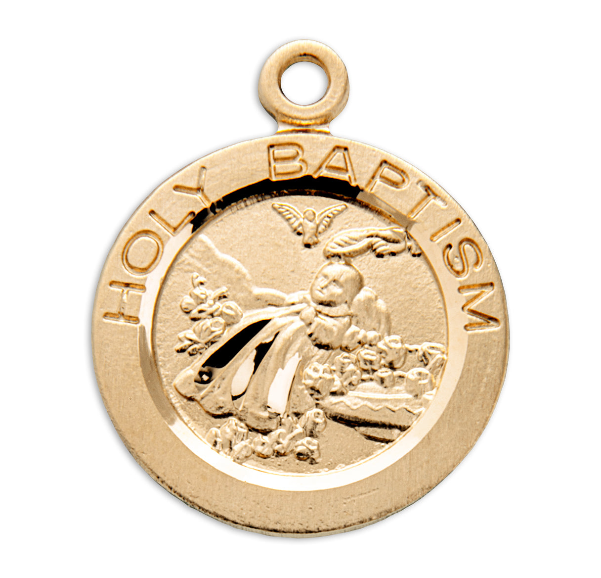16kt Gold Over Sterling Small Rd Holy Baptism Medal-18" (Thin) Ch-Bxd