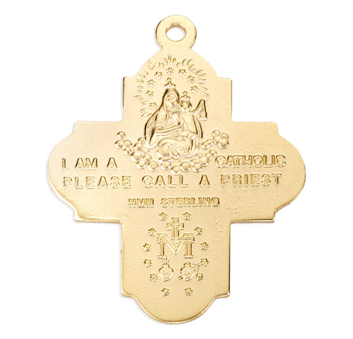 16kt Gold Over Sterling Silver Five Way Cruciform Medal-24"