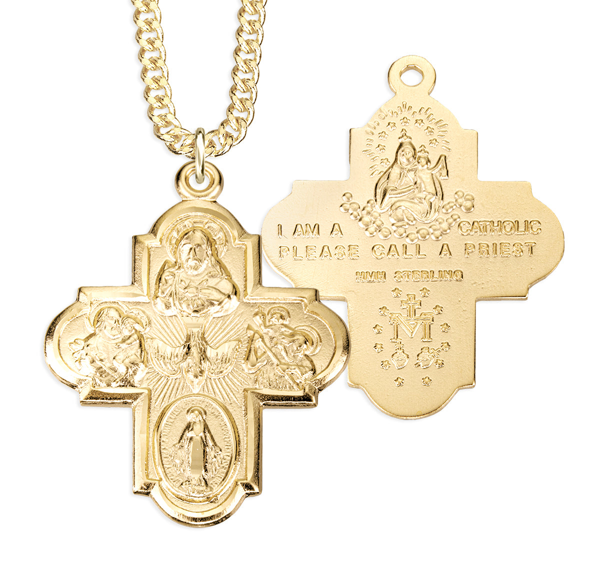 16kt Gold Over Sterling Silver Five Way Cruciform Medal-24"