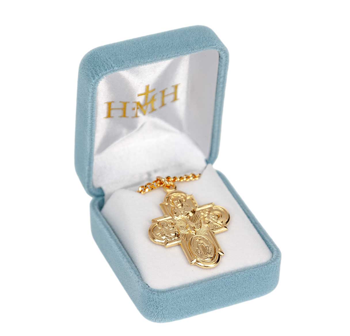 16kt Gold Over Sterling Silver Five Way Cruciform Medal-24"