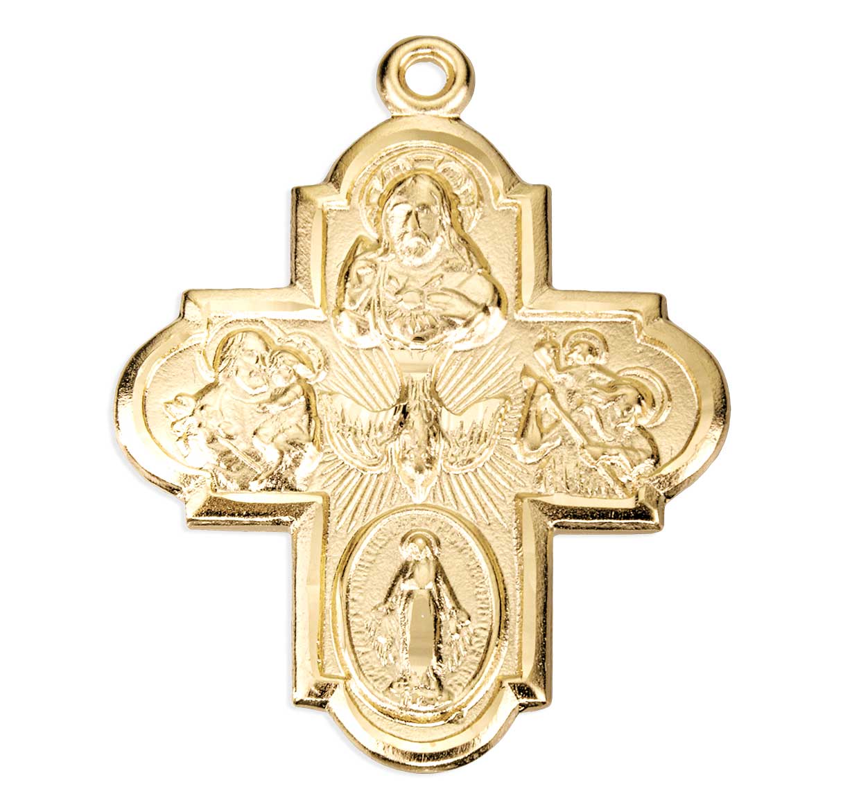 16kt Gold Over Sterling Silver Five Way Cruciform Medal-24"