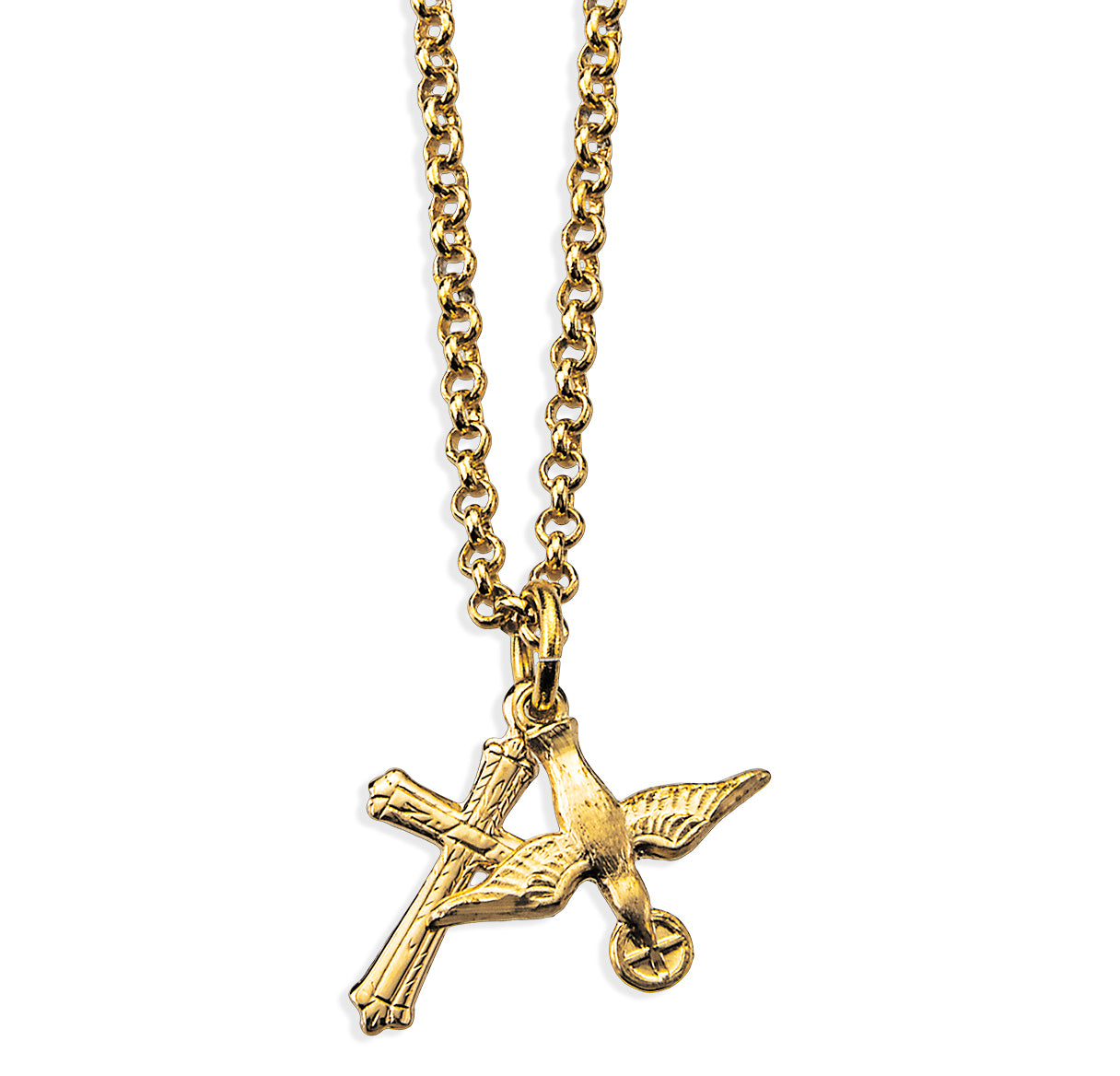 Gold Over Sterling Silver Holy Spirit Medal W/ Sm Cross (Set)-18"Ch (Gold Plated Thin)-Bxd-(GS1522/3747)
