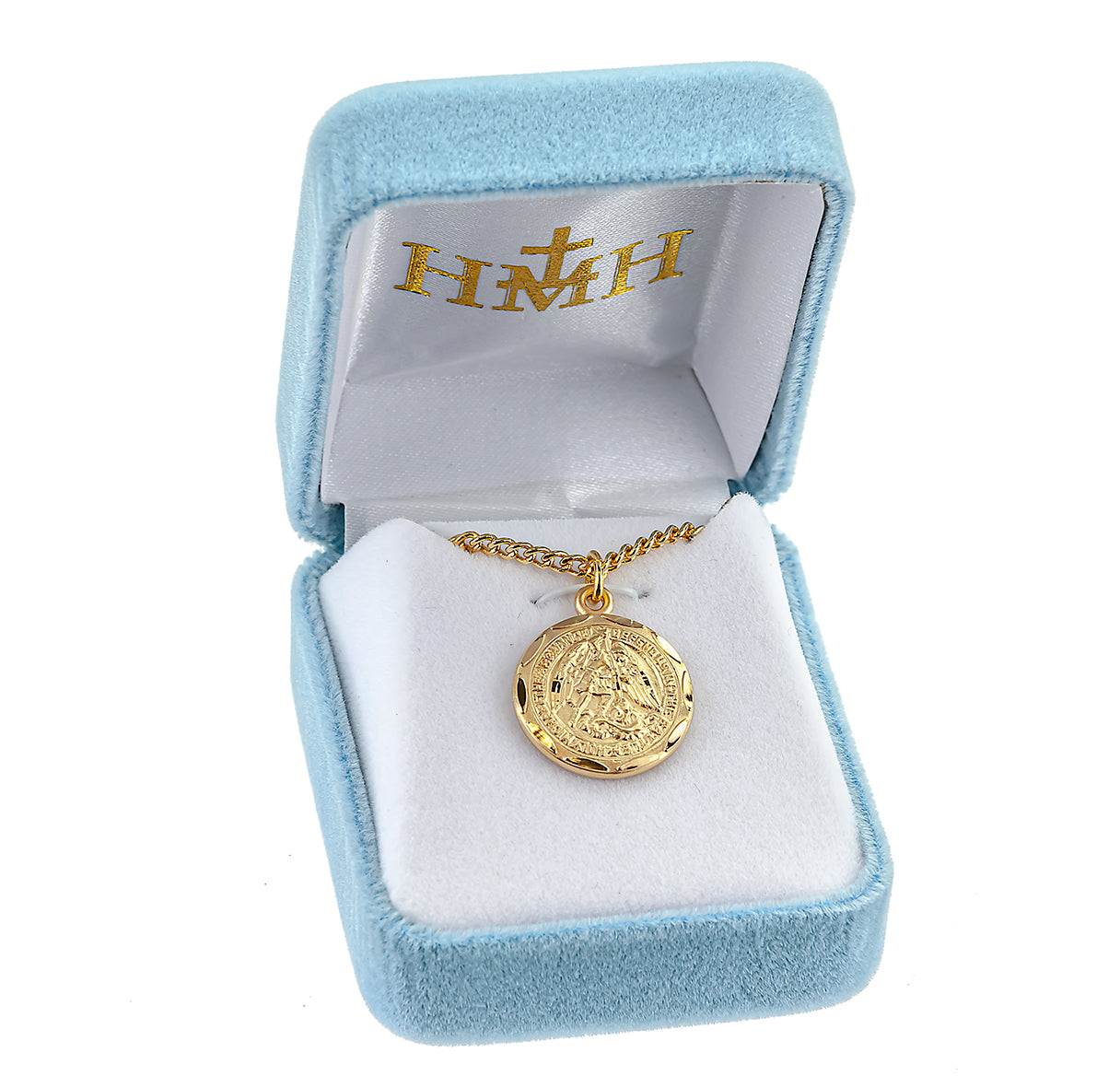 Gold Sterling Silver Sm 0.8" Holy Michael Archangel Medal 18" Ch-Bxd