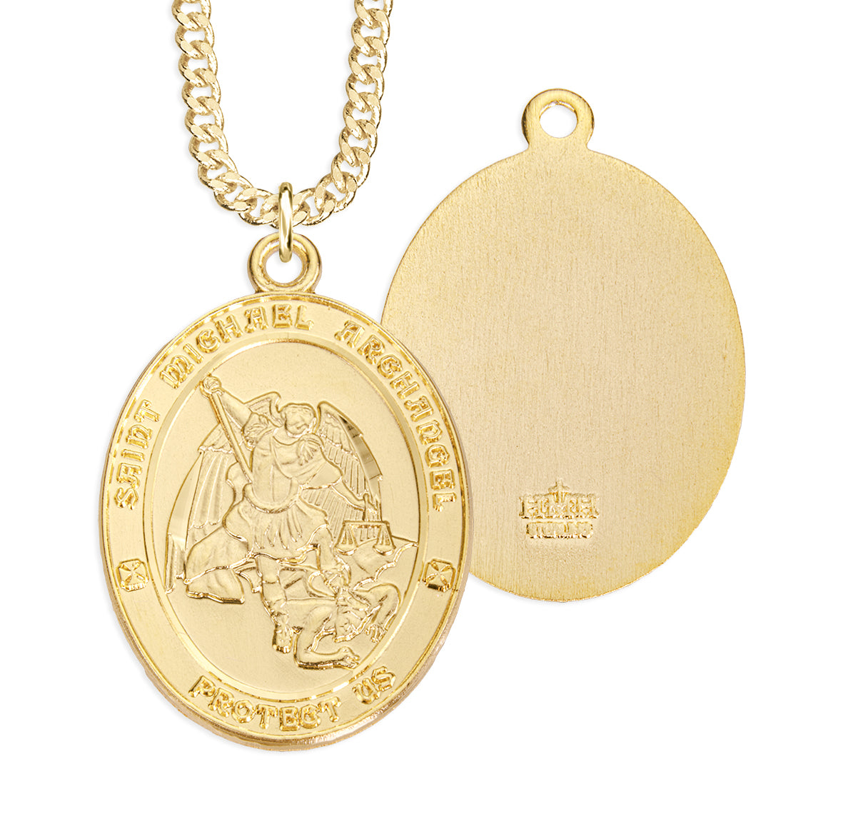 Gold Over Sterling Silver St. Michael Achangel Oval Medal 1-1/8"-24"