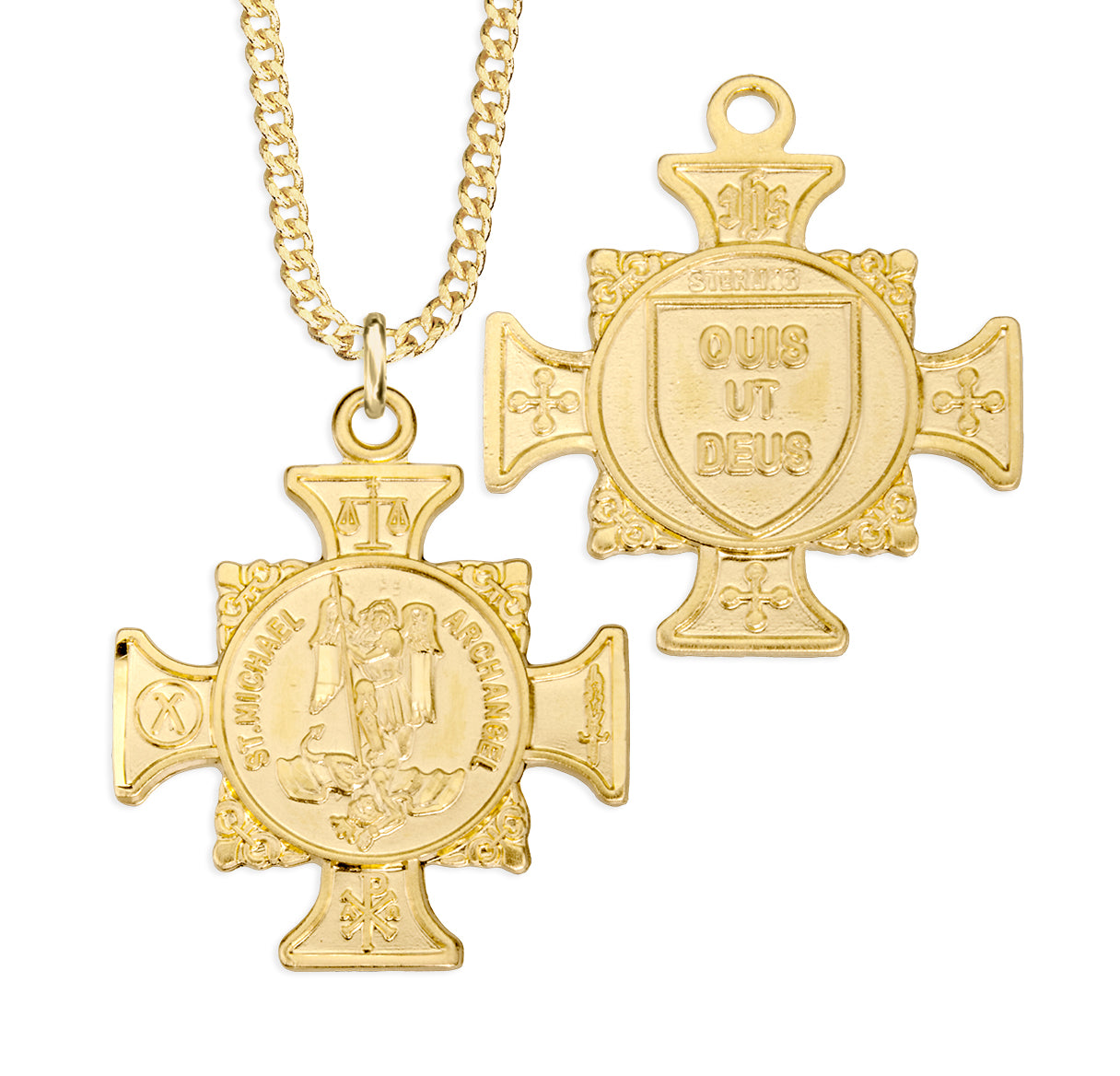 Gold Over Sterling Silver Saint Michael Maltese Cross