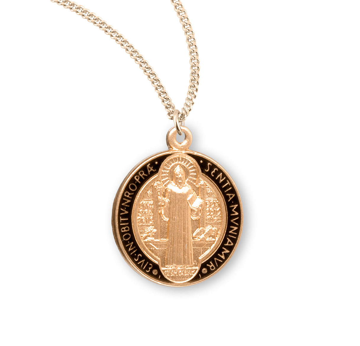 16kt Gold Over Sterling Rnd St Benedict Jubilee Medal w/20" Ch-Bxd