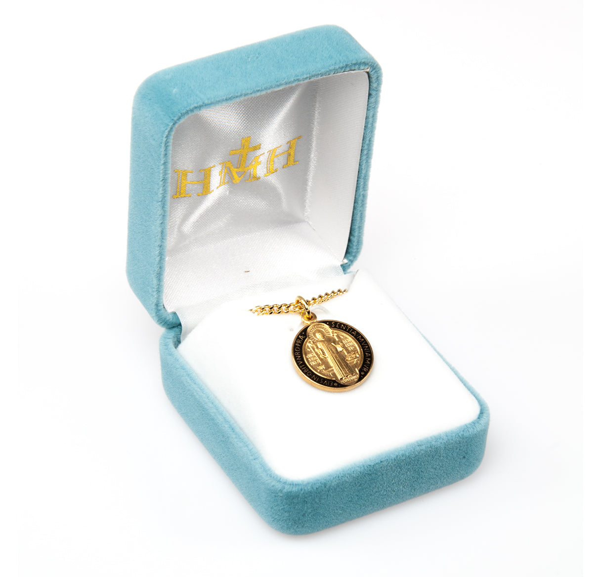 16kt Gold Over Sterling Rnd St Benedict Jubilee Medal w/20" Ch-Bxd