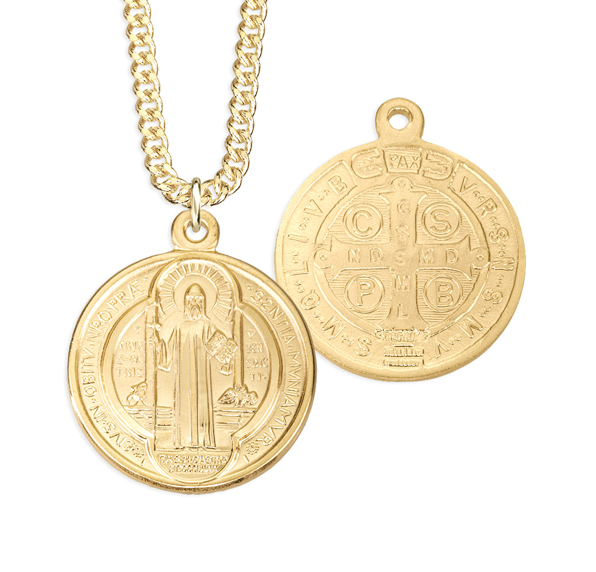 16kt Gold Over Sterling Silver Round St Benedict  Jubilee Medal-24"