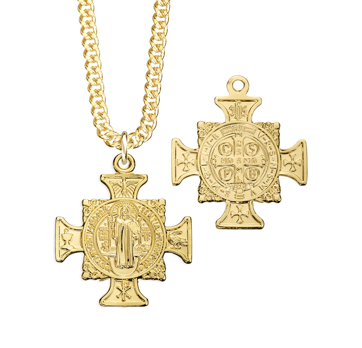 16kt Gold Over Sterling Silver St Benedict Exorcism Cross-*18"Ch-Bxd