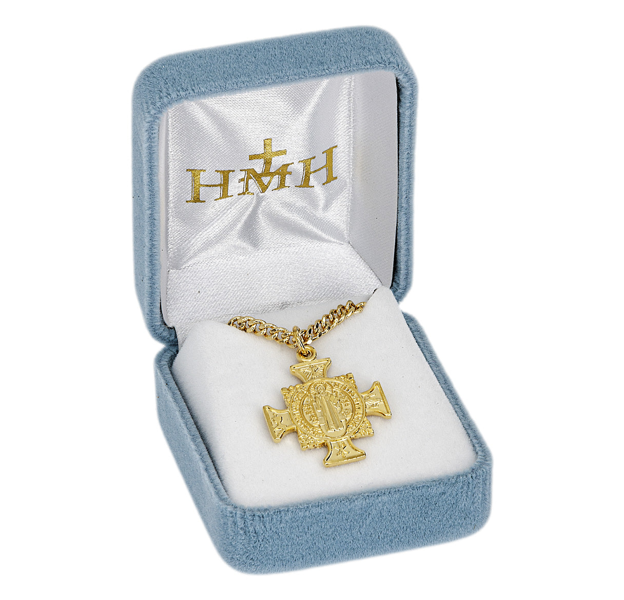 16kt Gold Over Sterling Silver St Benedict Exorcism Cross-*18"Ch-Bxd