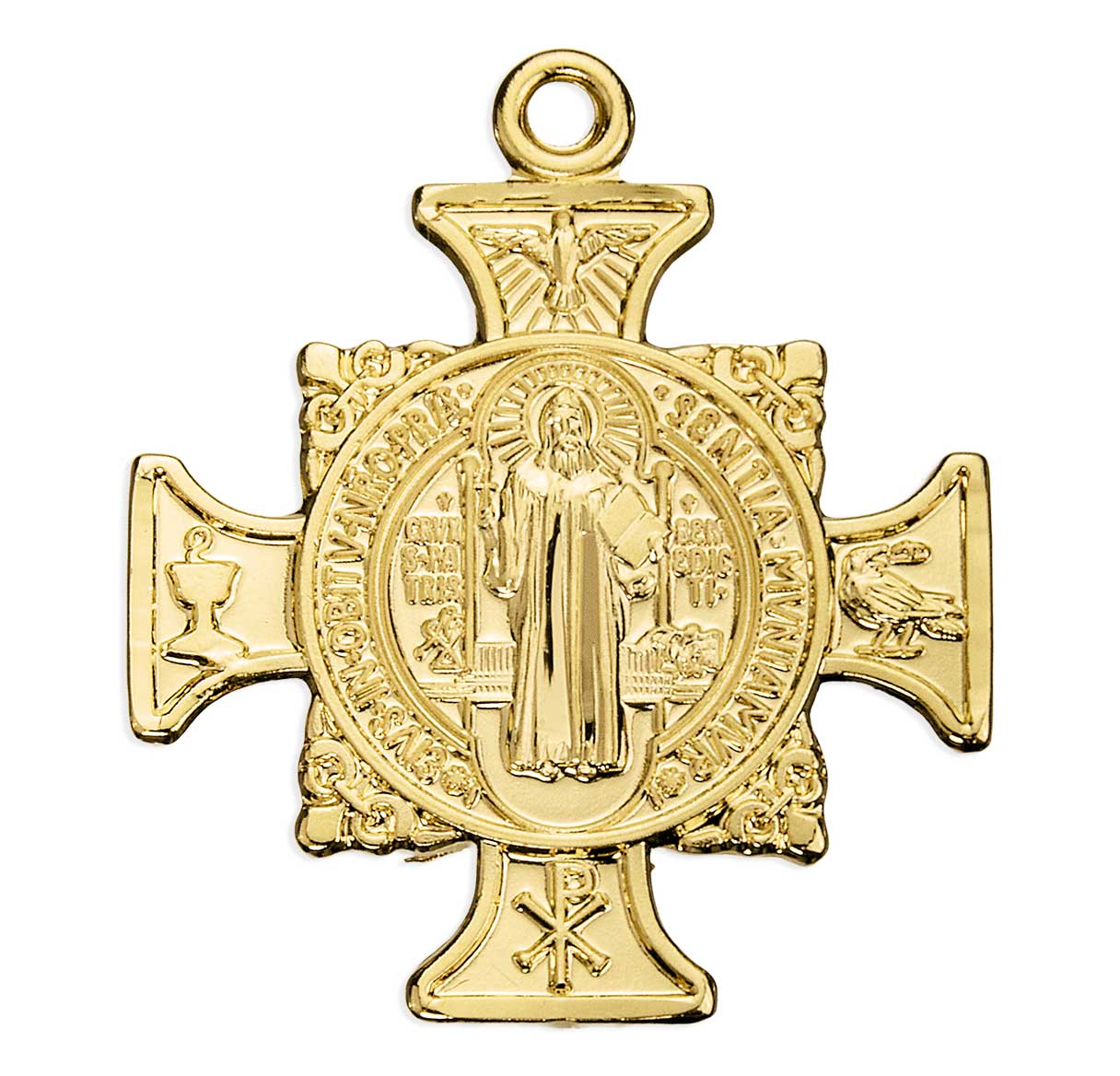 16kt Gold Over Sterling Silver St Benedict Exorcism Cross-*18"Ch-Bxd