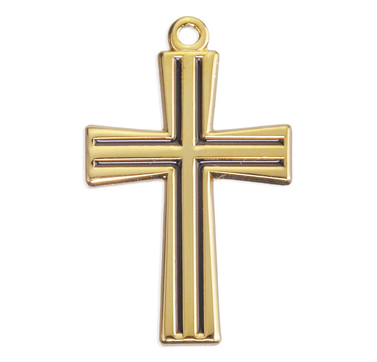 16kt Gold Over Sterling Silver Rhodium Plated High Polished Cross with Black Inlay Grooves-20"Ch-Bxd