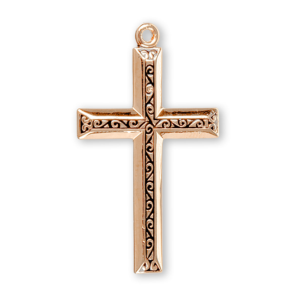 16kt Gold Over Sterling Silver engraved vine pattern high polished 1" cross 20" Ch-Bxd