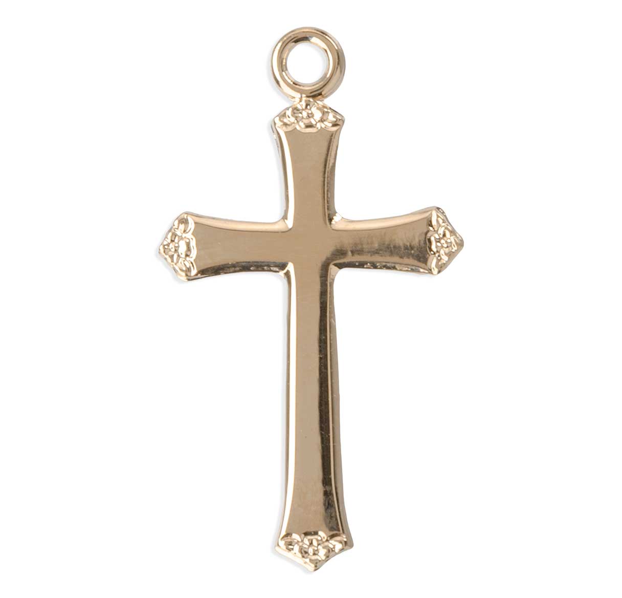Gold Over Sterling Silver High Polished 1" Cross with Flower Tips on 18" Ch-Bxd