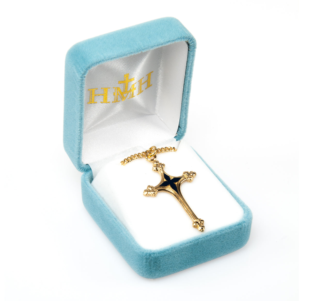 Gold Over Sterling Silver Cross with Blue Epoxy Center