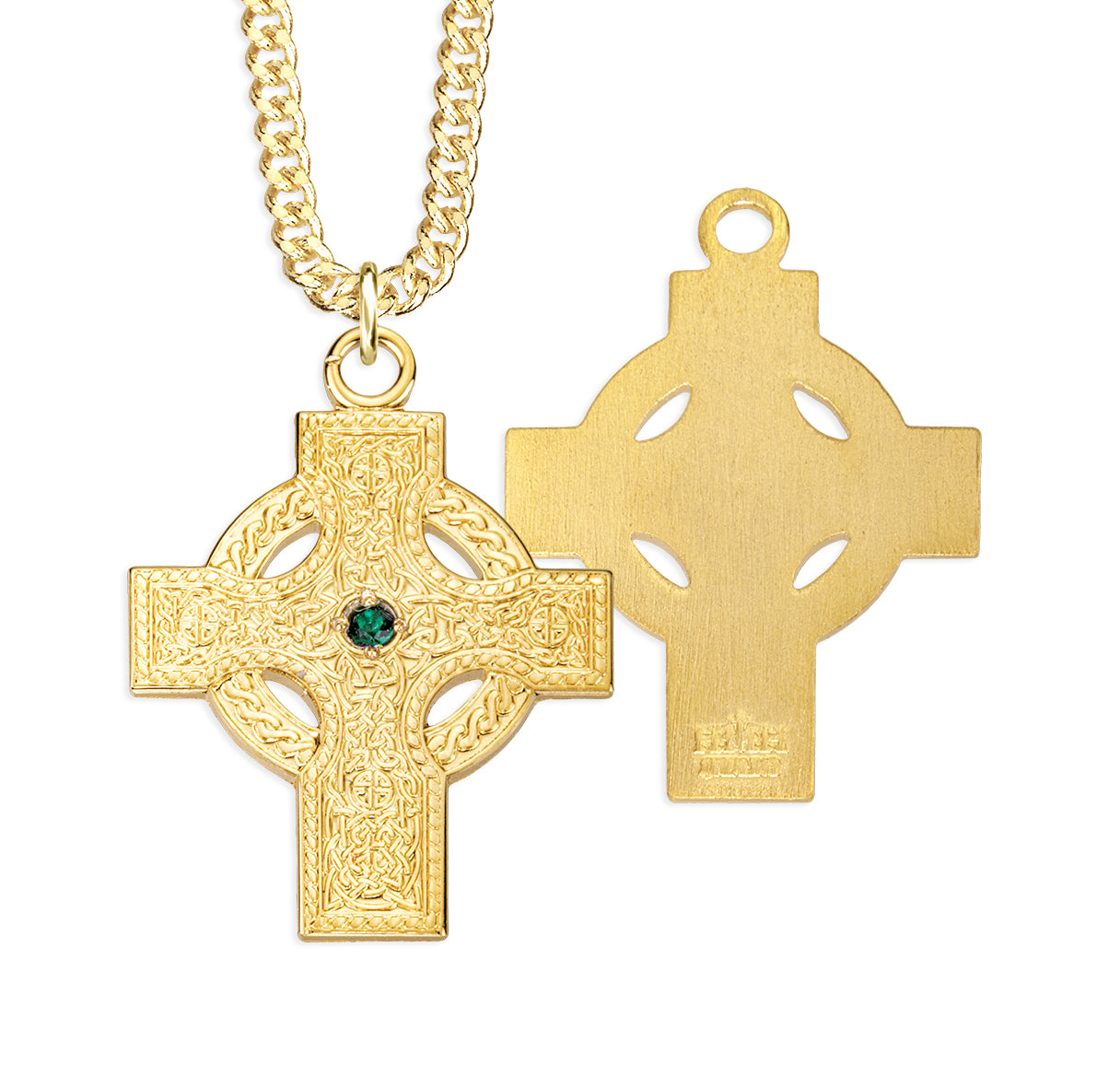 16kt Gold Over Sterling Silver Iona Celtic Cross, Emerald Center