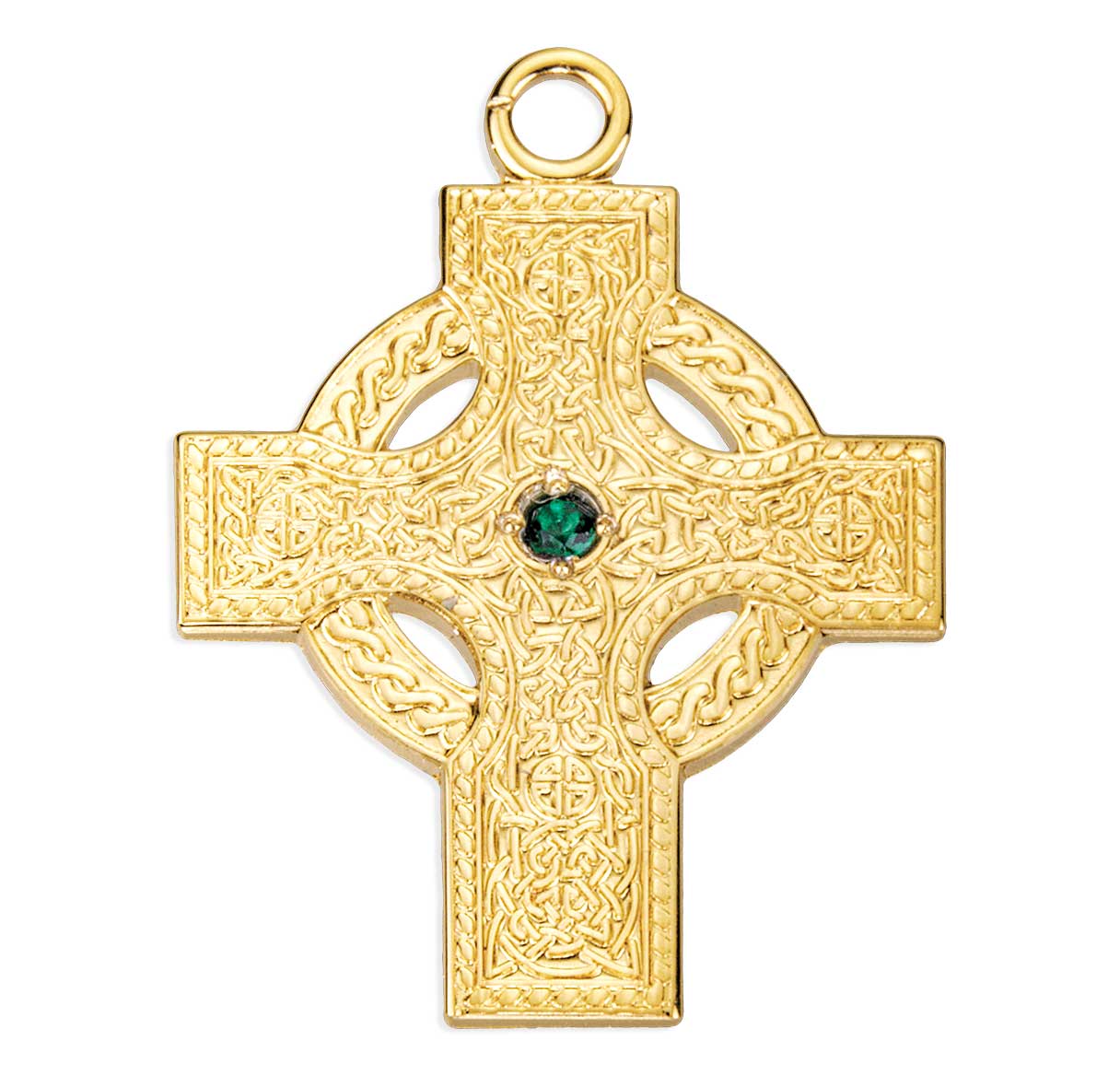 16kt Gold Over Sterling Silver Iona Celtic Cross, Emerald Center