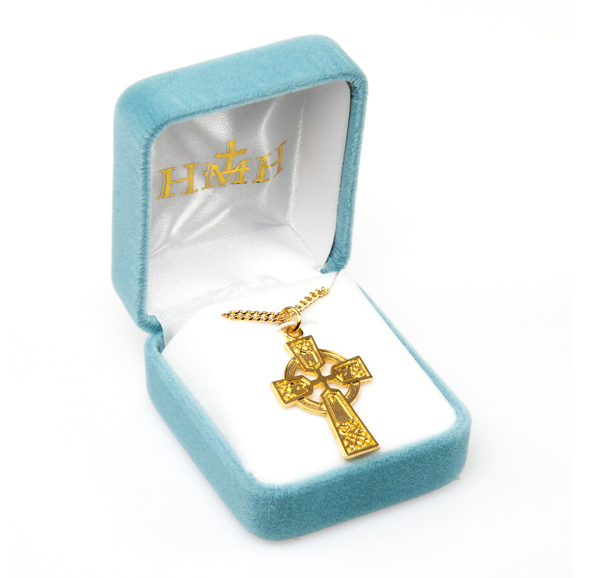 16kt Gold Over Sterling Celtic Cross-18" Ch-Bxd