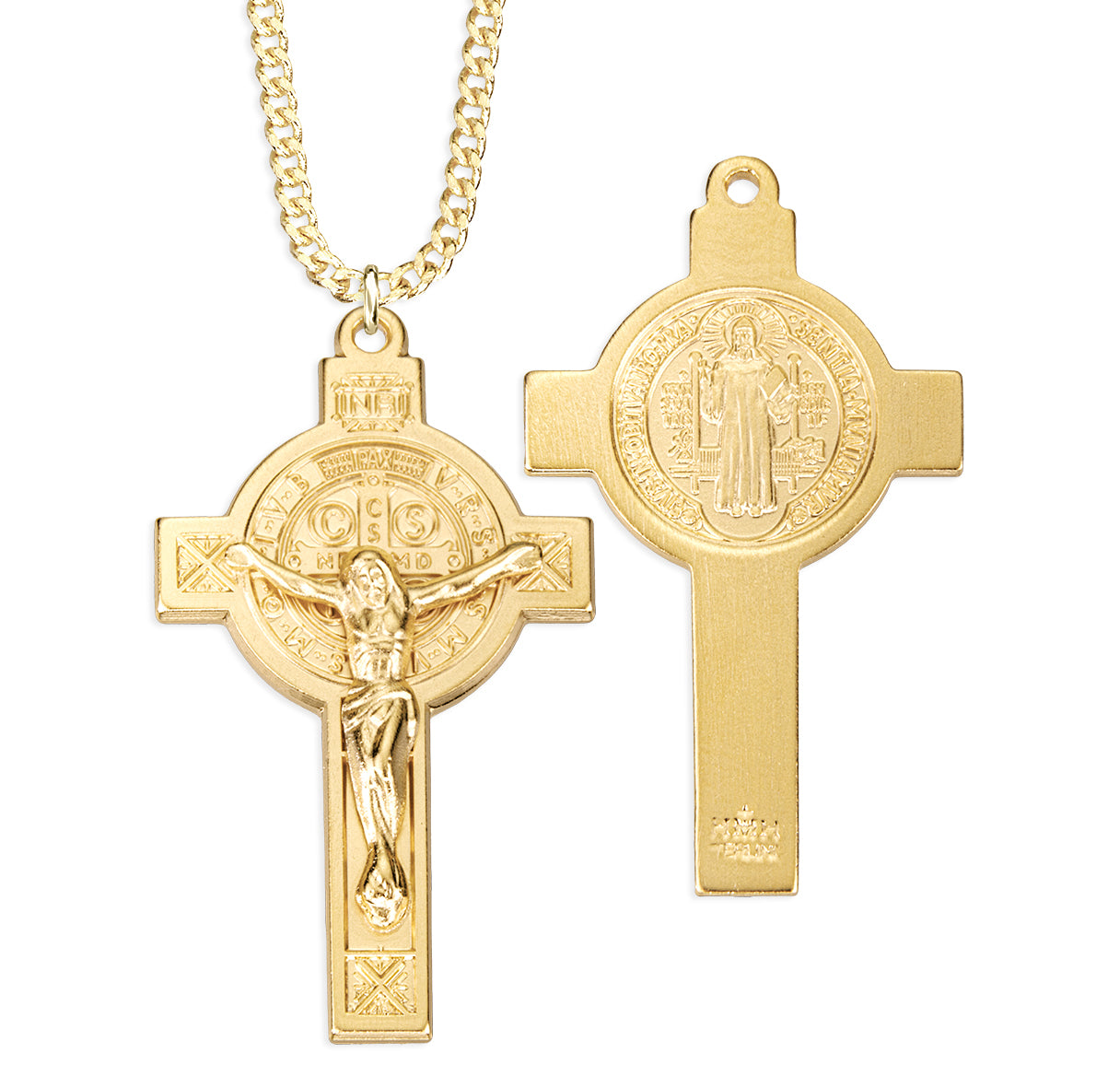 16kt Gold Over Sterling Silver Sm St Benedict Crucifix-18"