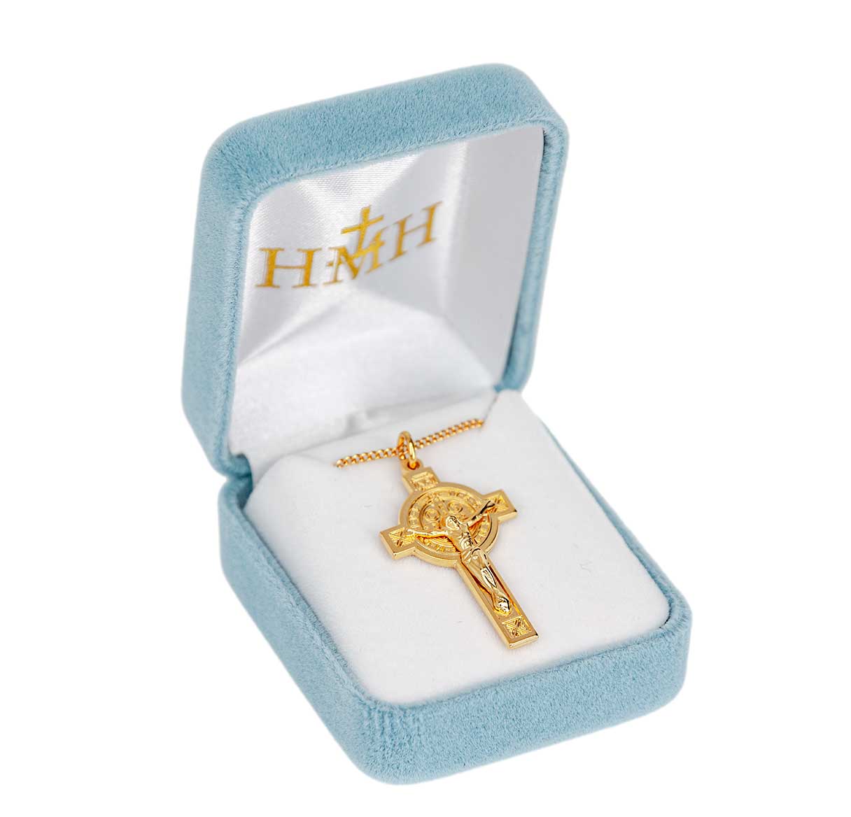 16kt Gold Over Sterling Silver Sm St Benedict Crucifix-18"