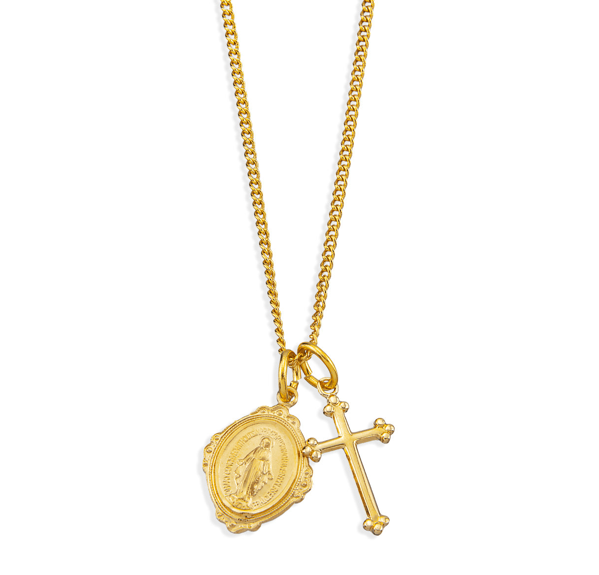 Gold Over Sterling Silver Miraculous Medal W/ Sm Cross (Set)-18"Ch (Gold Plated Thin)-Bxd-(GS2106/GS1701)