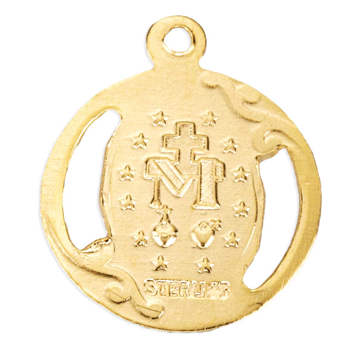16kt Gold Over Sterling Silver Round Miraculous Medal W/ Cut Out-18"