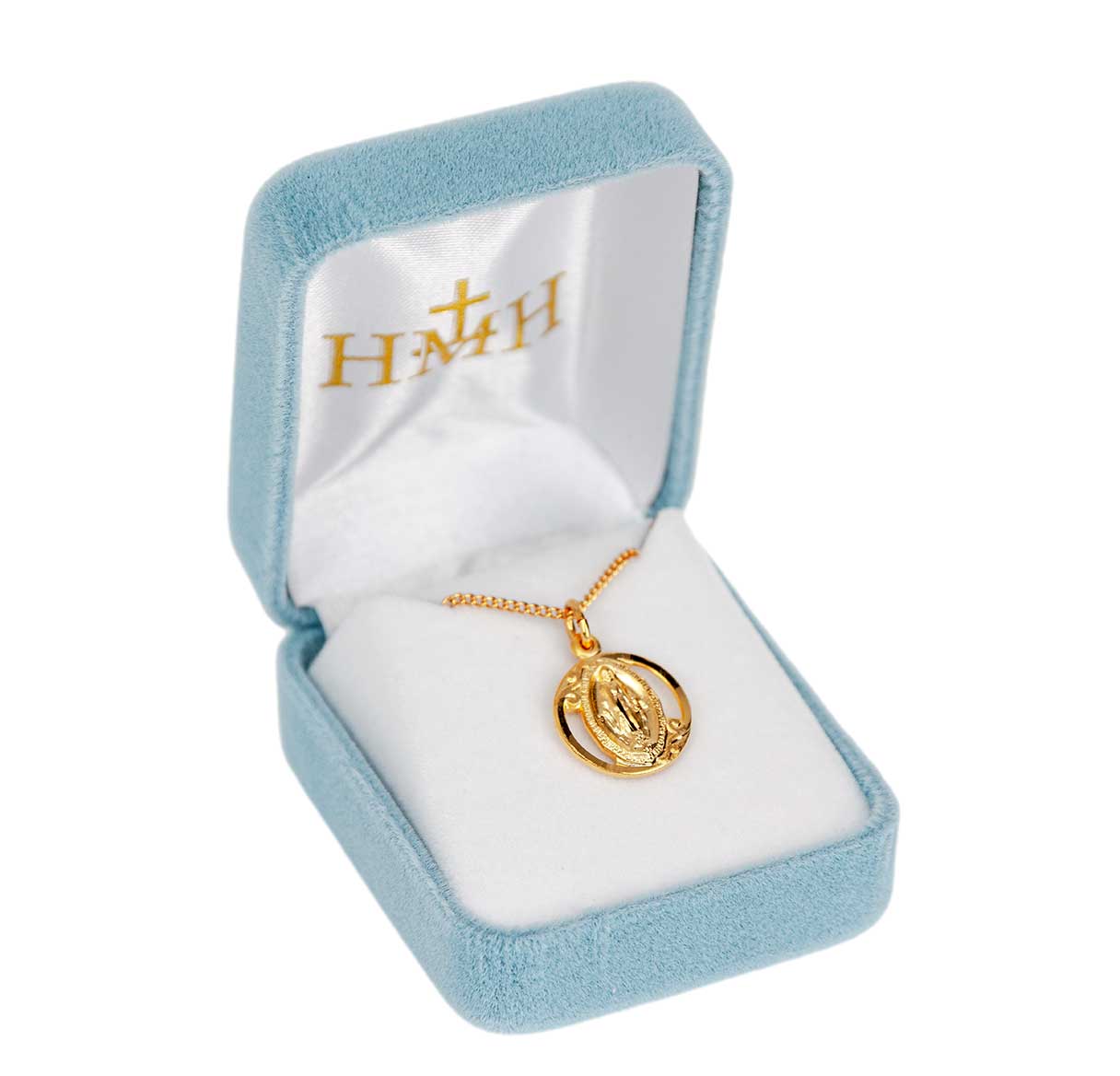 16kt Gold Over Sterling Silver Round Miraculous Medal W/ Cut Out-18"