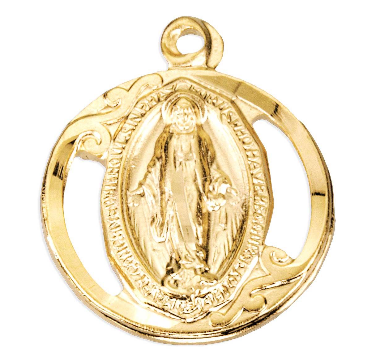 16kt Gold Over Sterling Silver Round Miraculous Medal W/ Cut Out-18"