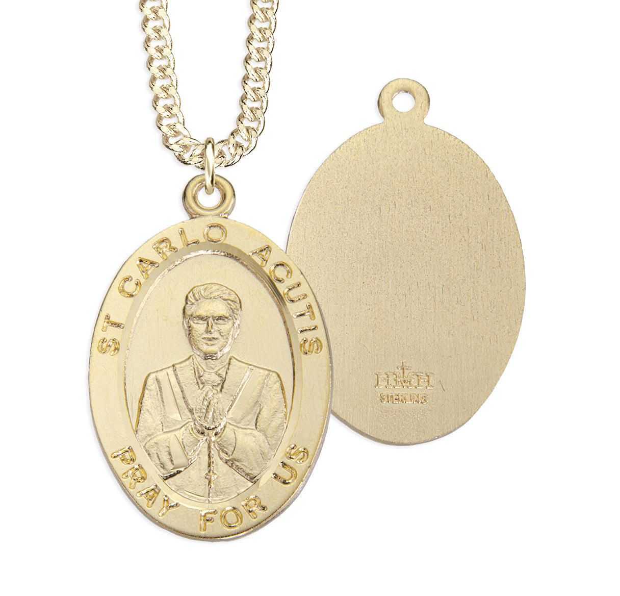 16kt Gold Over Sterling Silver Lg Oval St Carlo Acutis Medal- 24"
