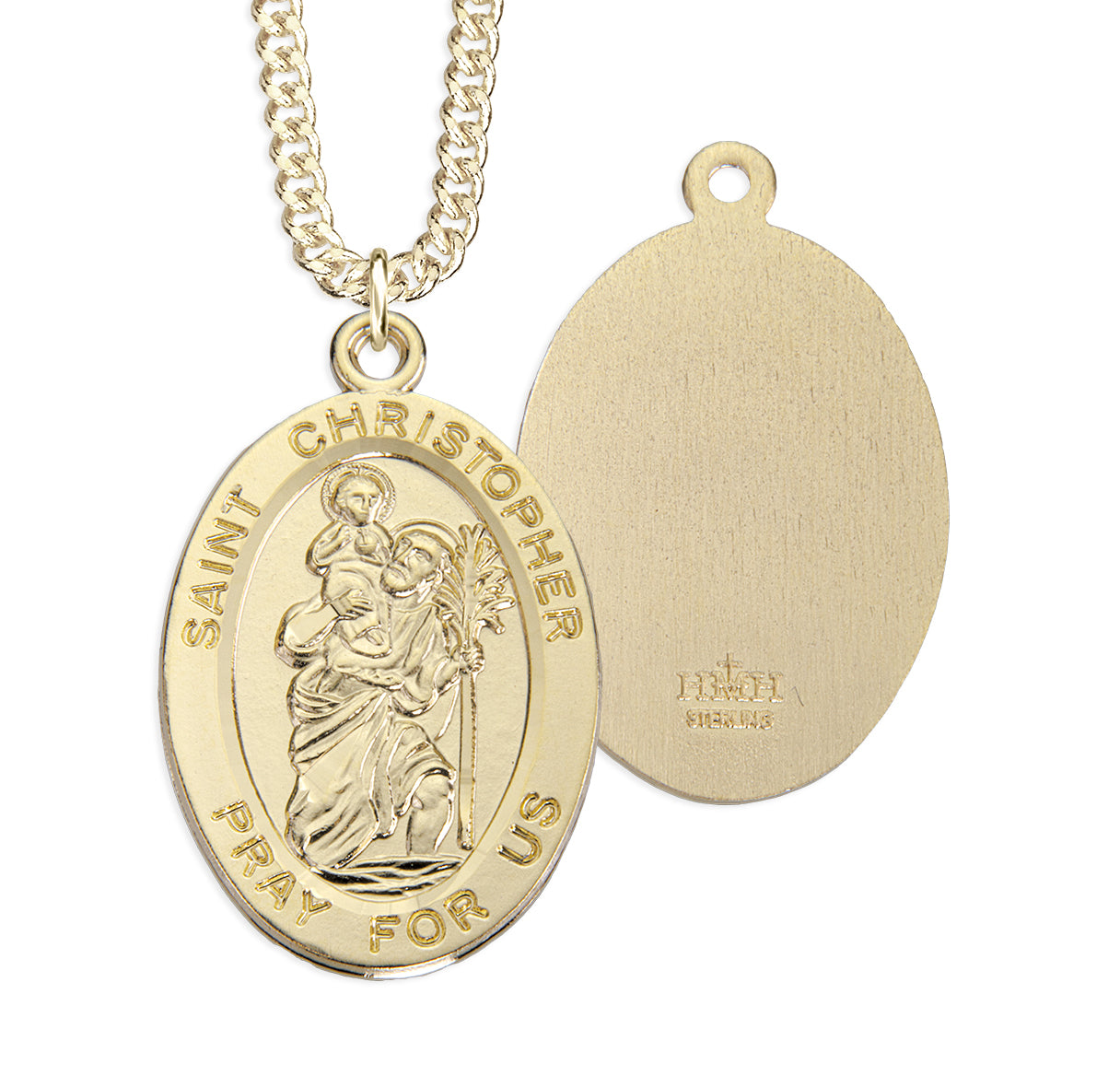 16kt Gold Over Sterling Silver Lg Oval St Christopher 24"