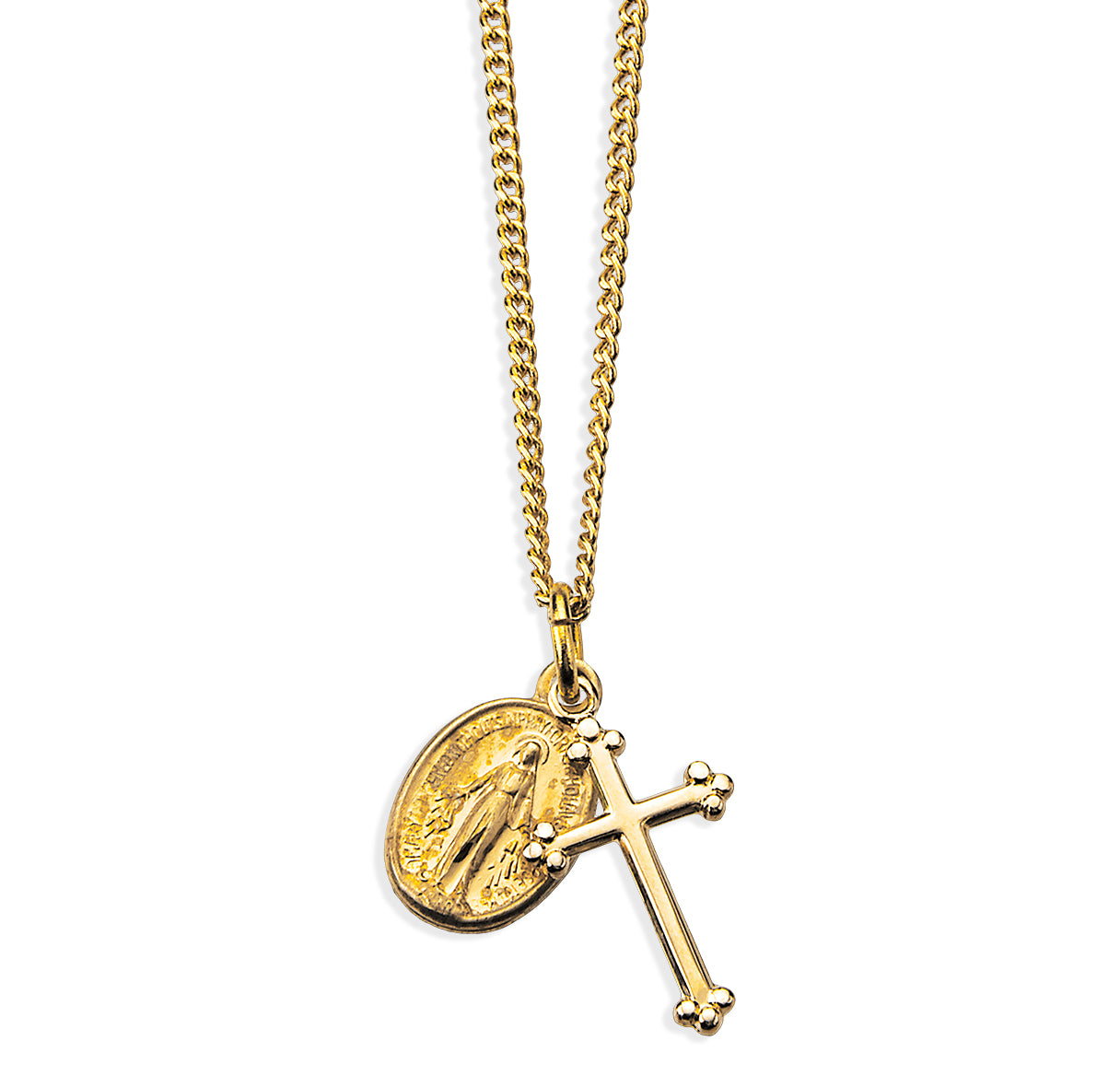 Gold Over Sterling Silver Miraculous Medal W/ Sm Cross (Set)-18"Ch (Gold Plated Thin)-Bxd-(GS3100/1701)
