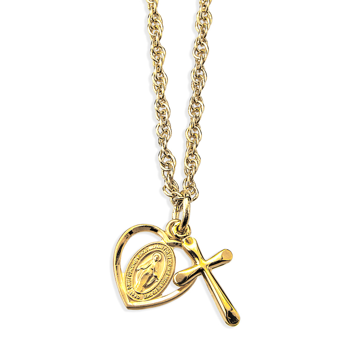 Gold Over Sterling Silver Miraculous Medal W/ Sm Cross (Set)-18"Ch (Gold Plated Thin)-Bxd-(GS3160/GS3727)