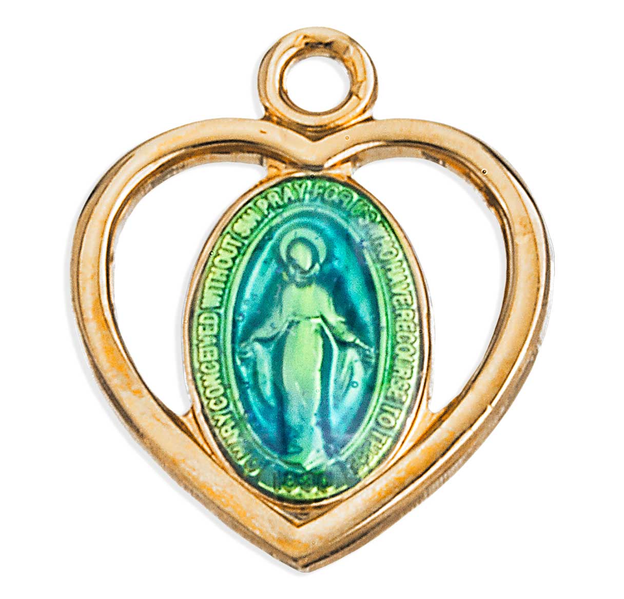 16kt Gold Over Sterling Tiny Pierced Mirac Heart w/ Blue Epoxy-*18" (Thin) Ch-Bxd