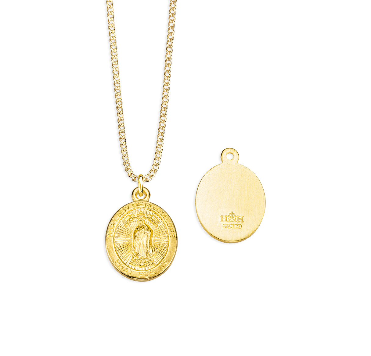 16kt Gold Over Sterling Silver Our Lady of Guadalupe 13/16" Oval Medal-18"(Thin)-Bxd