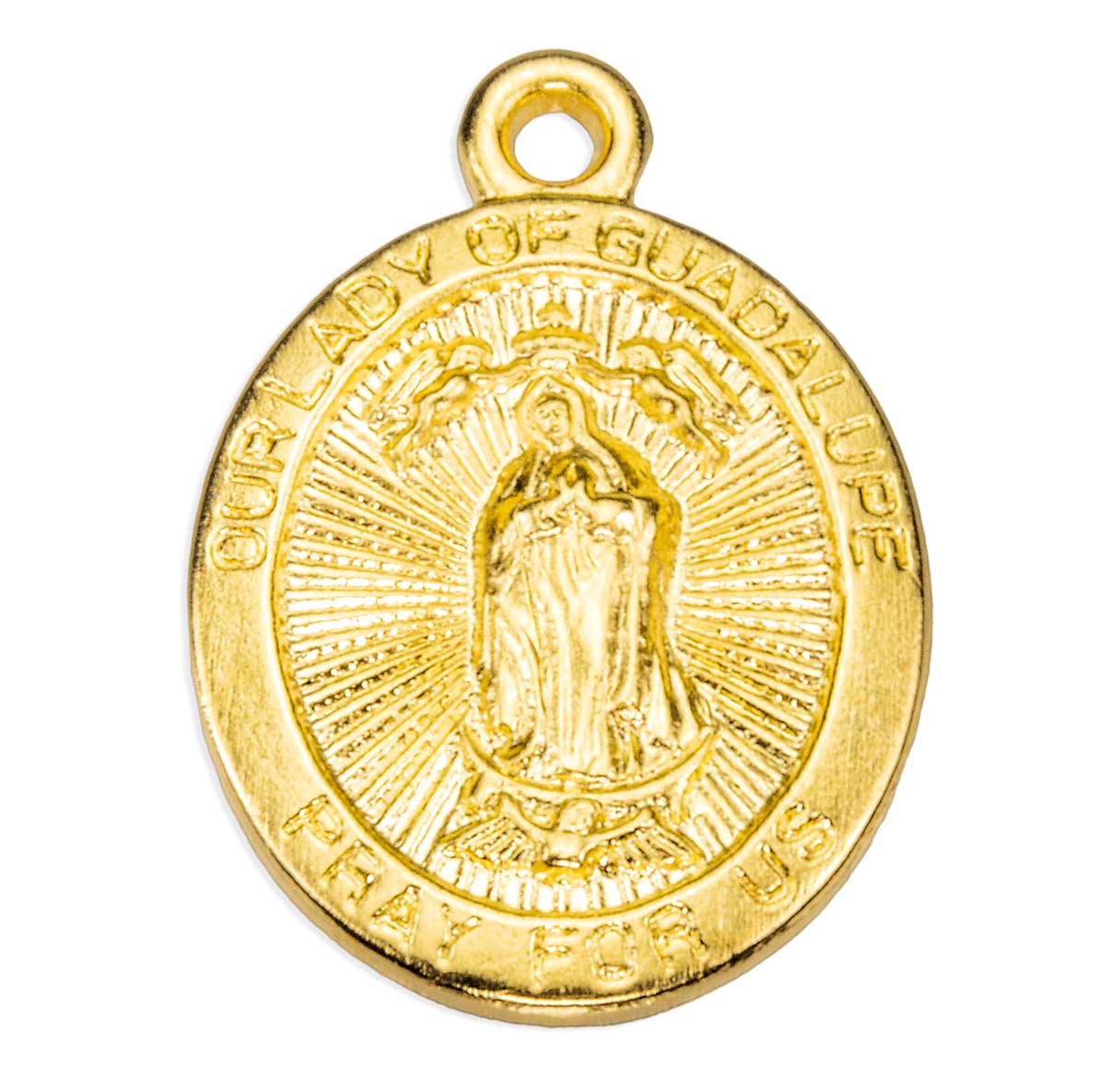 16kt Gold Over Sterling Silver Our Lady of Guadalupe 13/16" Oval Medal-18"(Thin)-Bxd