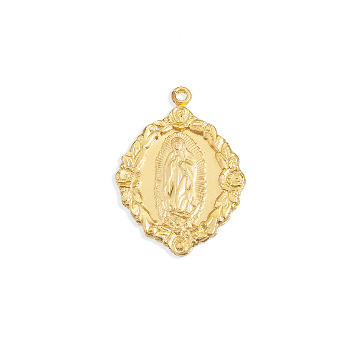 Gold Over Sterling Silver Guadalupe Medal W/ Roses Border- 18" Ch-Bxd