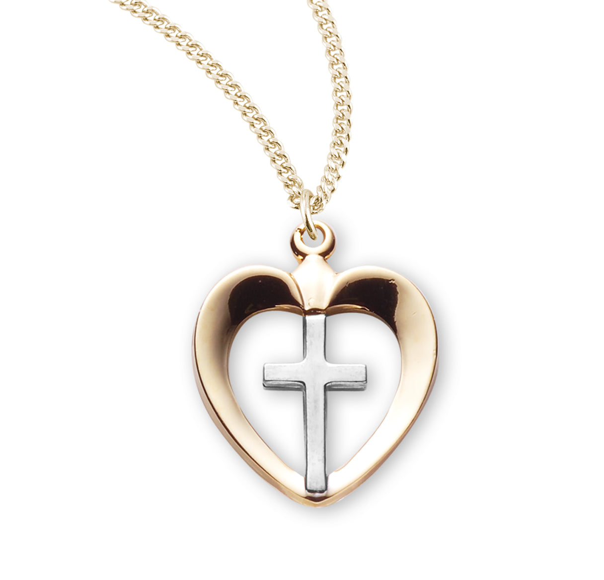 Two-tone Gold Over Sterling Silver Heart with Cross