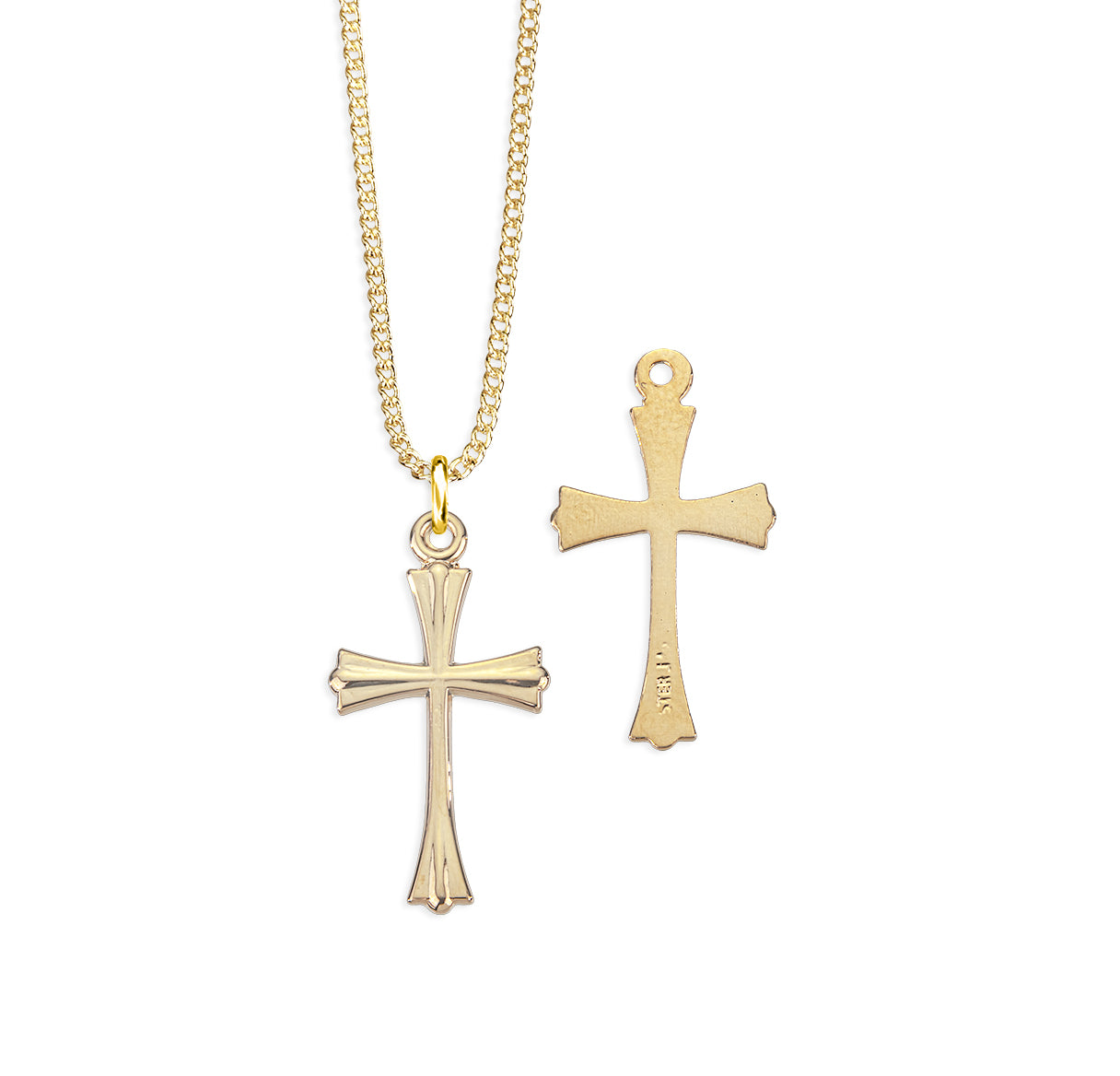 16kt Gold Over Sterling Sm Tapered End Cross-*18"(Thin)-Ch-Bxd
