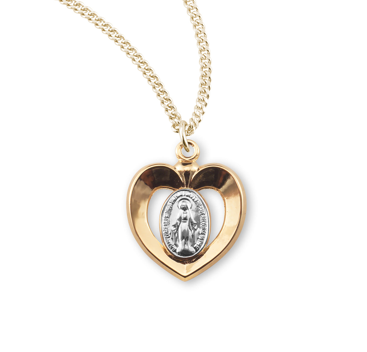 16kt Gold Over Sterling Tu-Tone Miraculous Inlayed Heart 18" Ch-Bxd