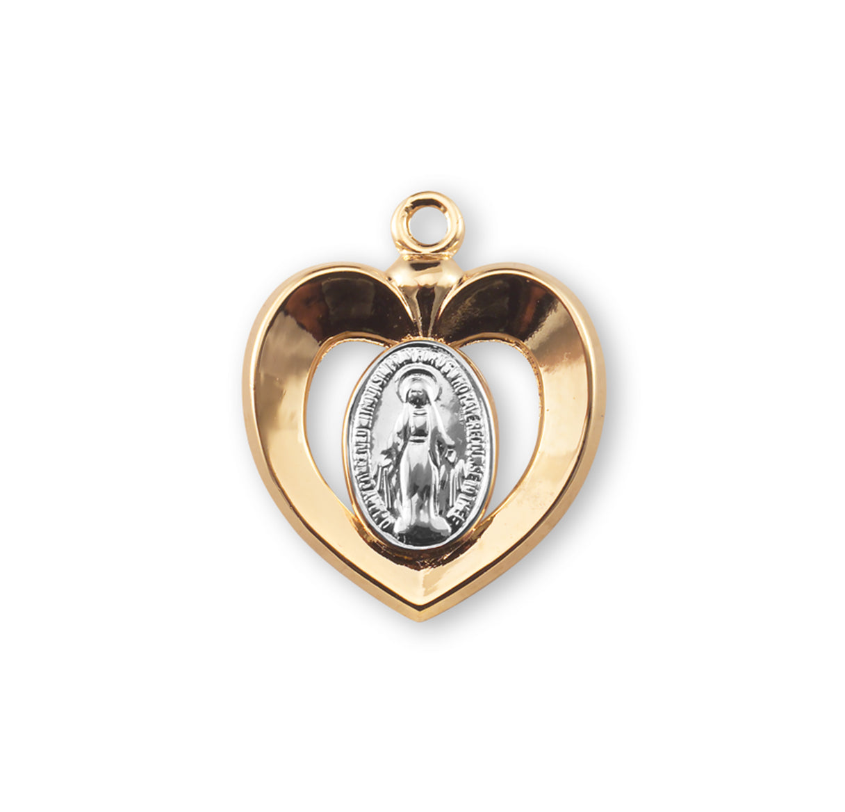 16kt Gold Over Sterling Tu-Tone Miraculous Inlayed Heart 18" Ch-Bxd