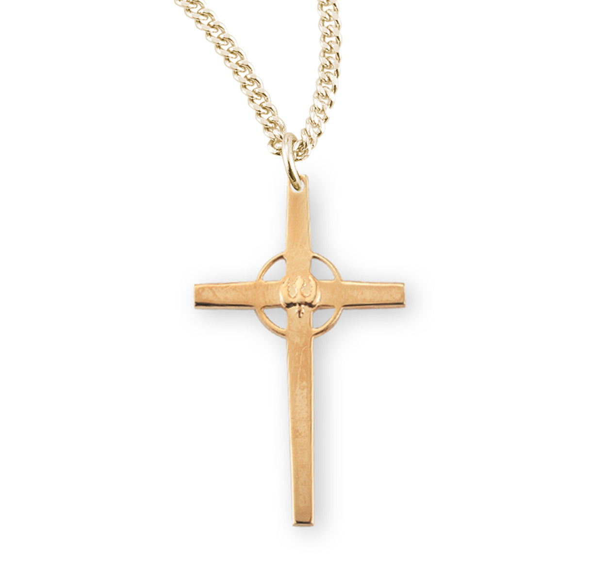Gold Over Sterling Silver Holy Spirit Cross High Polished with Pierced Halo -18" Ch-Bxd