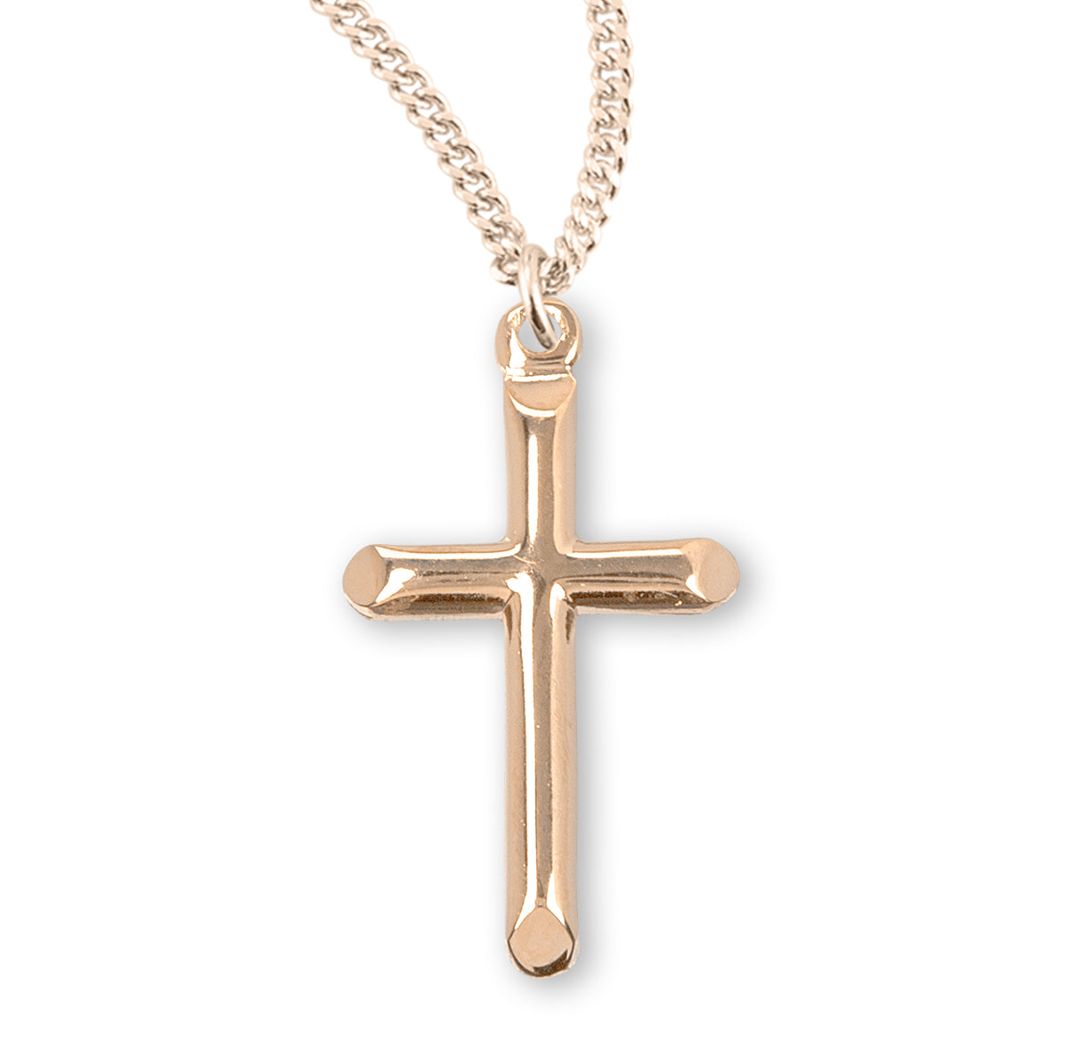 Small 16kt Gold Plated Over Sterling Silver Cross w/Slanted Ends-16" Ch-Bxd