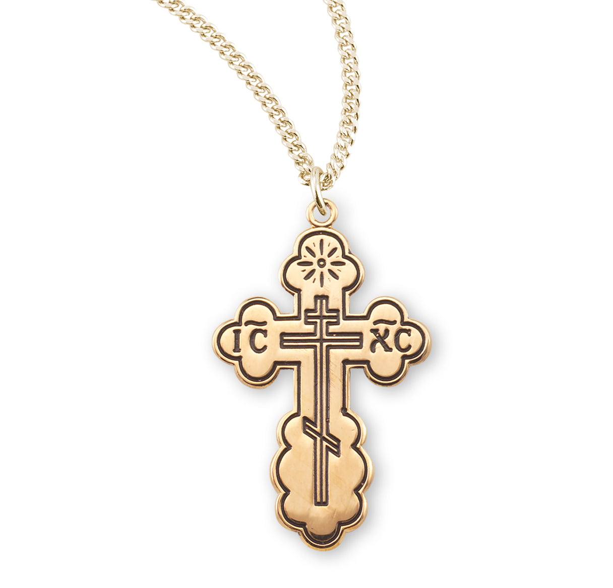 16kt Gold Over Sterling Med Orthodox Cross-*20" Ch-Bxd