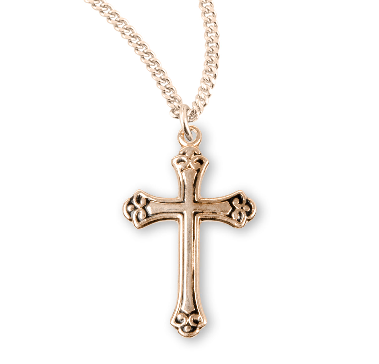 16kt Gold Over Sterling Sm Fancy Black Etched Epoxy Cross-*18"(Thin)-Ch-Bxd